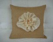 Hessian Flower Cushion Cover/Pillow Cover/Rose/Cream/Beach Shack/Shabby Chic/Decorative Cream Flower/ Rustic/Cottage/Country/Handmade