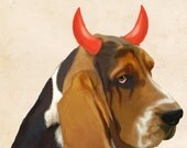 Litle Devil Basset Hound 14x11 Art Poster Original Illustration Mixed Media Digital Print Dog Print Dog painting wall decor wall art