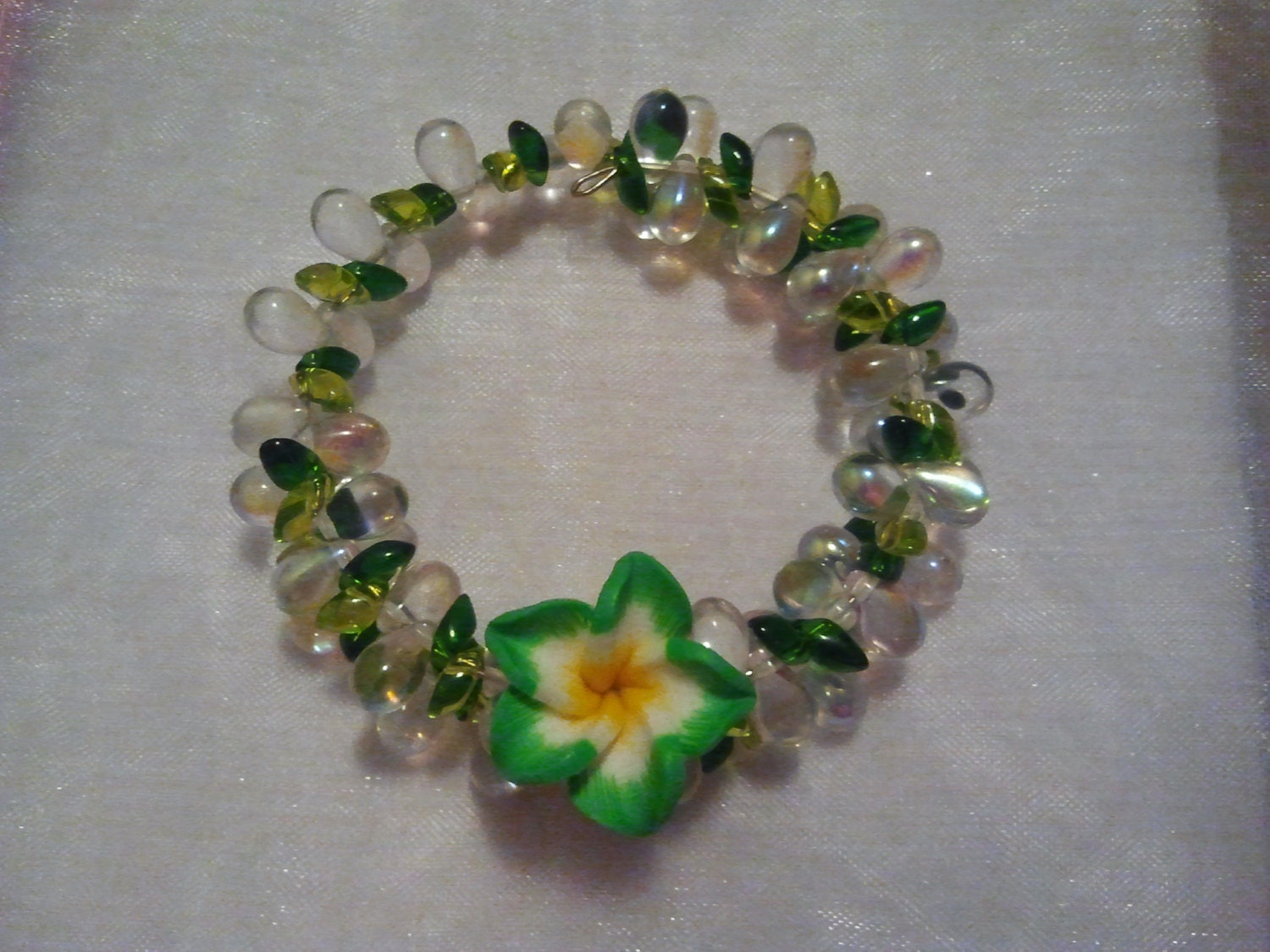 Dark green, light green Miyuki Memory Wire Wrapped Bracelet