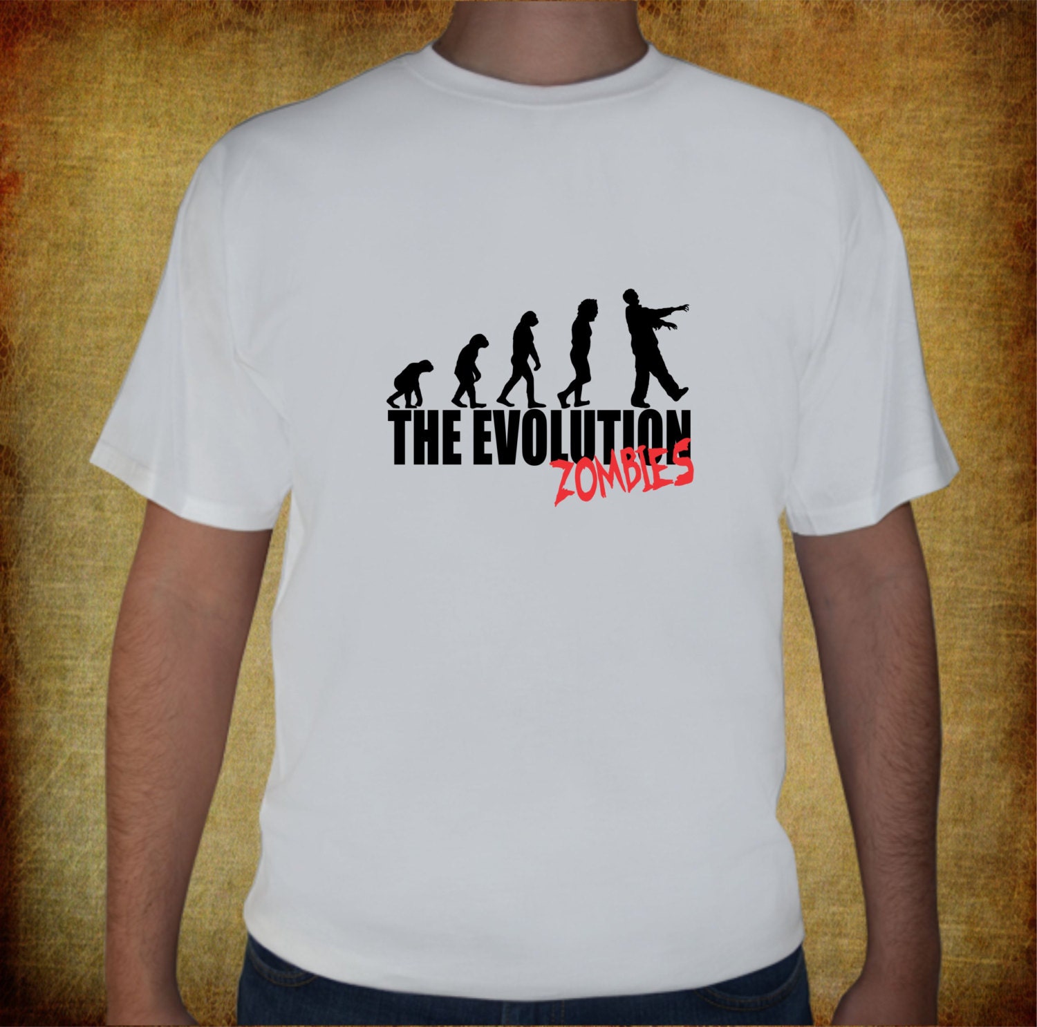 The Evolution Zombies / Custom Tee / Funny T Shirt / Zombies Shirt /  Black or White. Sizes for Men and Women / S-XL