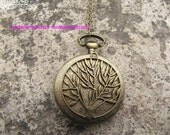 lovely owl Pocket Watch,back Life of Tree pocket watch necklace , vintage New fashion Necklace Jewelry