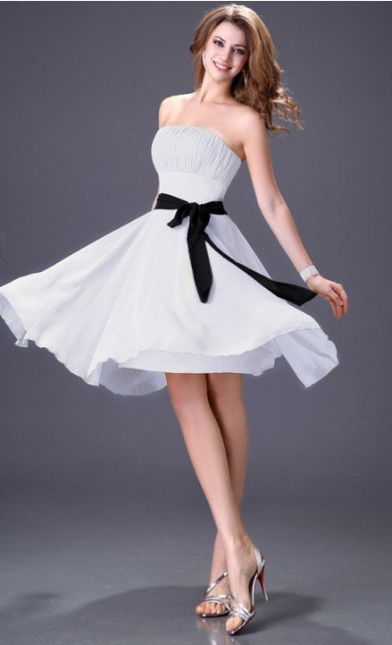 Hand made Pink Silver Strapless A line Fold Chiffon Ribbon Zipper back Knee length formal Bridesmaid/Prom/Party/Cocktail/Homecoming Dress