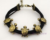 Handmade  five longevity turtles  Charm Bracelet in Bronze-Wax Cords -Choose Your Favourite Color -Customize Your Own Style-Friendship Gift