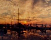 Sunset on Amelia Island, wood print, digital photograph, Florida, fishing boats