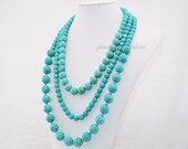 SALE- Chunky Turquoise Necklace, Long Strands Statement Necklace, Summer Gem Stone Necklace, Wedding/Party/Bib Necklace (JS-T-0005)