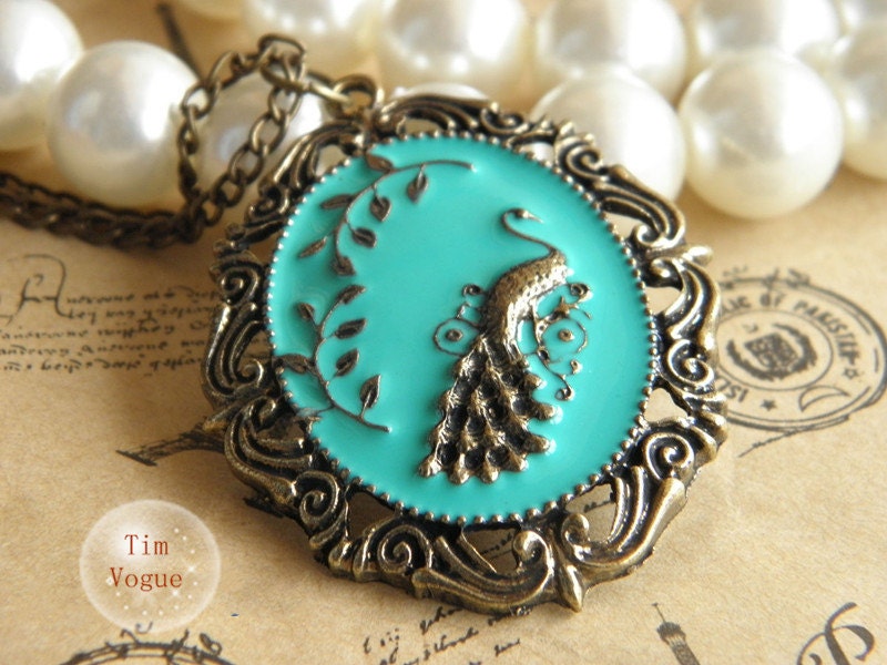 vintage palace antique bronze peacock necklace