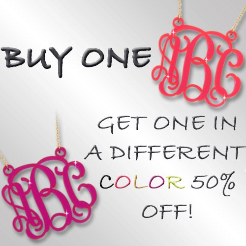 Acrylic Monogram Necklace Neon Pink Color 1 1/4 " Inch Initials Pendant 3 Letters Jewelry  Customized Personalized Name 2 with same letters
