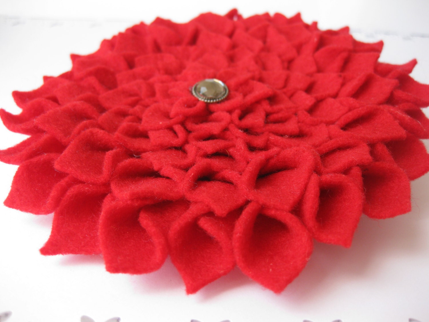 Felted brooch.Red flower.Accessories women.Red felt jewelry fiber art gift nunofelt spring.