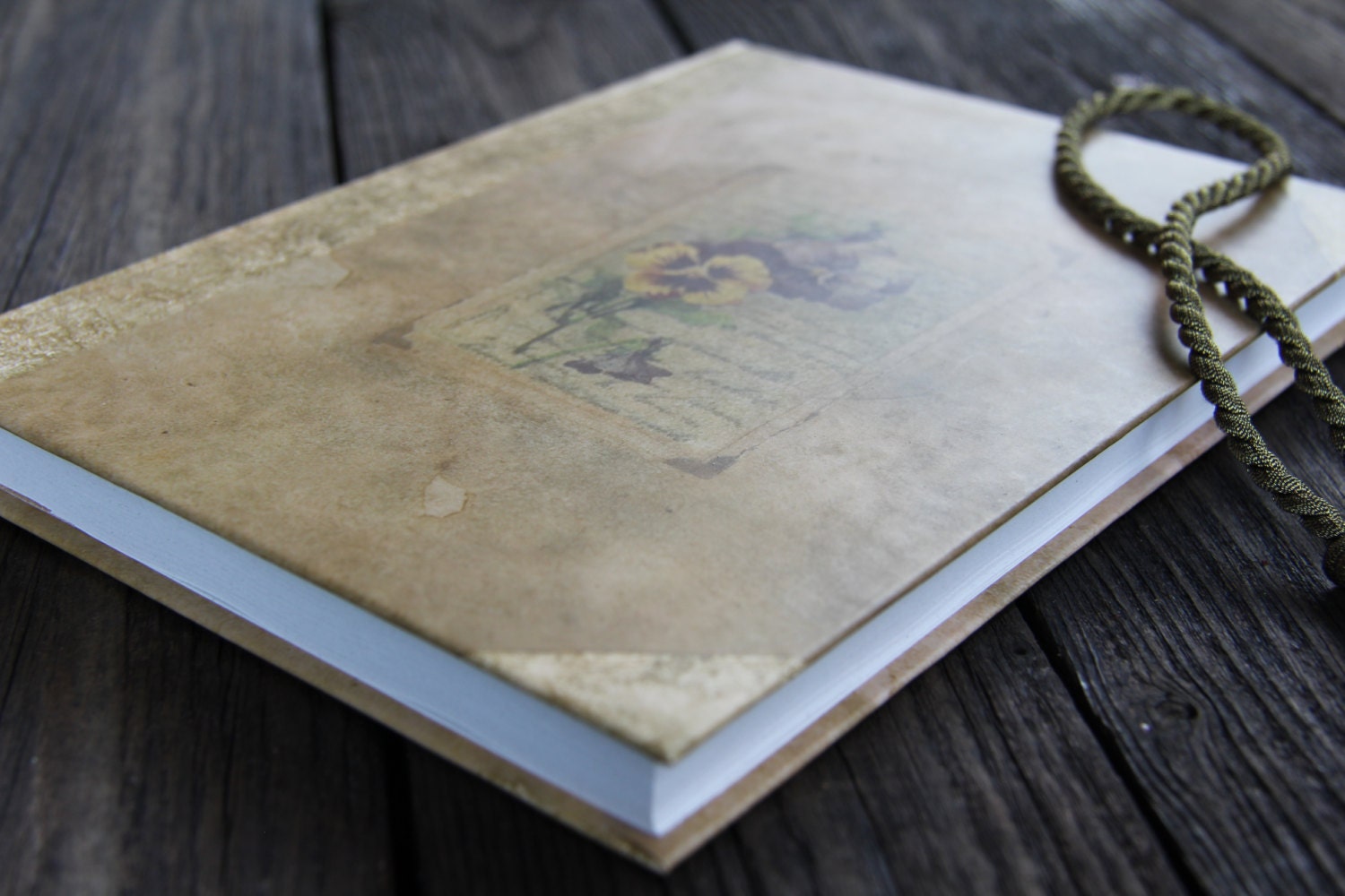 Hand bound notebook, journal, diary, antique journal diary in a flowery tone...: "A flower's touch"