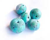 handmade turquoise BEADS - Set of 5 - turquoise teal blue green white black - polymer clay