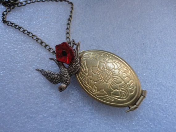Rues Lullaby Locket Necklace, Quote Here is the place where I Love You ......Mockingjay