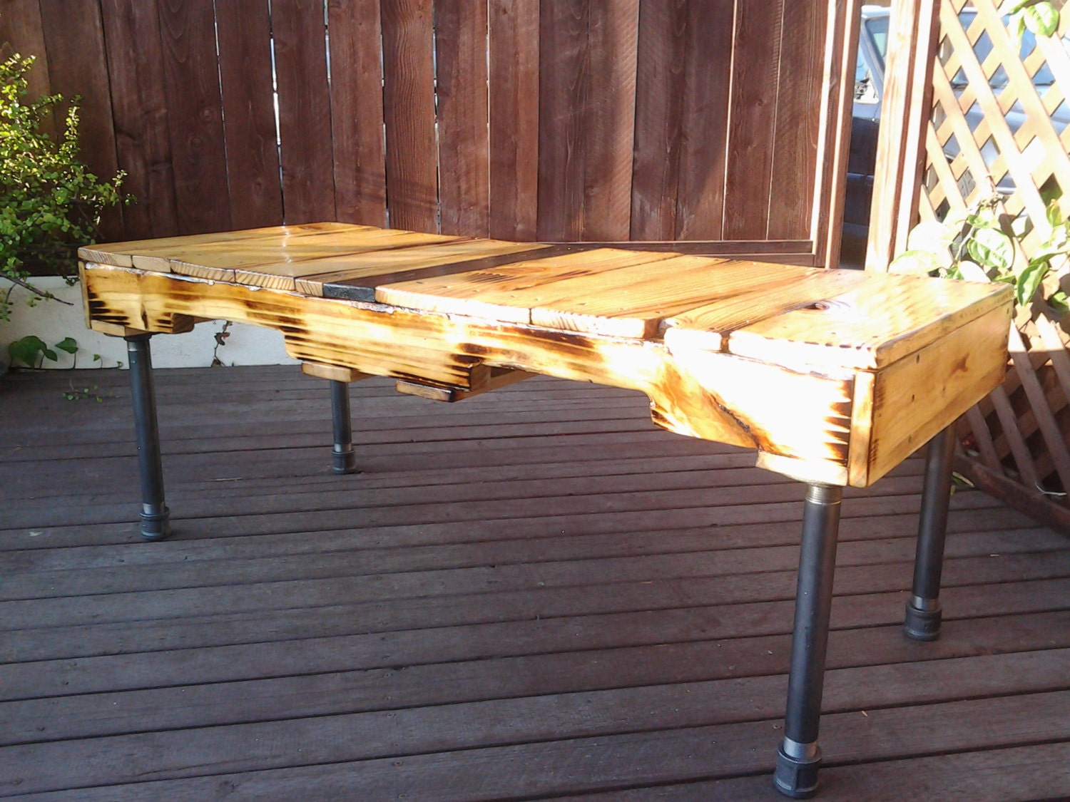 Reclaimed Pallet Bench with 1 inch Black Iron Pipe Legs