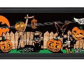 Spookville Bats black Cats Pumpkin and Scarcrows POSTER 11 x 30 large Halloween Print