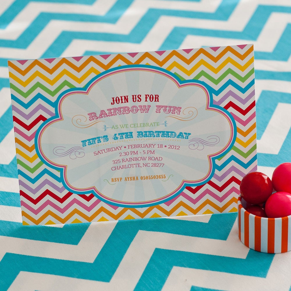 Chevron Rainbow Birthday - Printable Customized Invitation