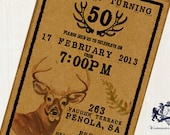 Mens Birthday Party Invitation Rustic Hunting Deer 30th 40th 50th 60th 70th 80th Printable DIY