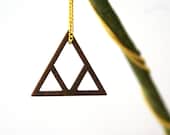 walnut-wood-triangle, geometrical pendant, wood pendant, geometric necklace, statement necklace, laser cutted jewelry