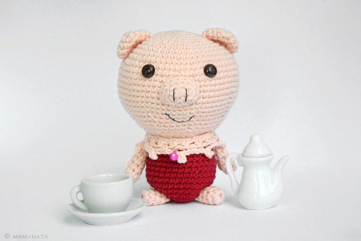 free shipping - Pig Crochet Toy Stuffed toy Amigurumi with a little bell