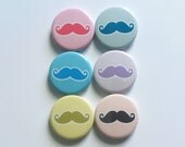Moustache Pastels - Pinback Button 6 Pack