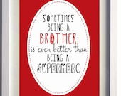 Superhero Brother, Digital Art Print,Nursery prints,red, Personalized Printable Art, (.jpg downloadable file)