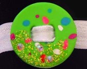 Lime Green, Confetti Design Polymer Clay Button-Bracelet with Swarovski Crystals