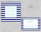 Square Blue Striped Nautical Wedding Invitation - "Modern Nautical"