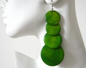 GROOVY GREEN Wood Circle Funky Trendy Round Long Lemon Chandelier Handmade Blue Aqua Unique Red  Earrings Sale Cute