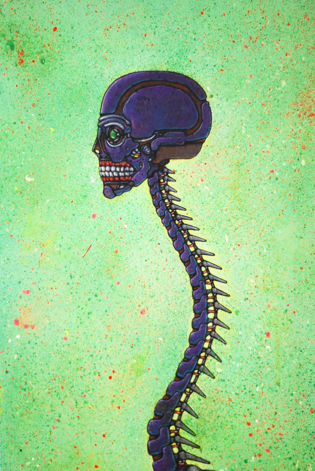 ROBOT SKULL acrylic painting on hardboard (masonite) panel (one of a set of two)