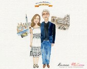 Save The Date An original watercolor couple portrait  , custom portrait, custom portrait with nice background, custom illustration.