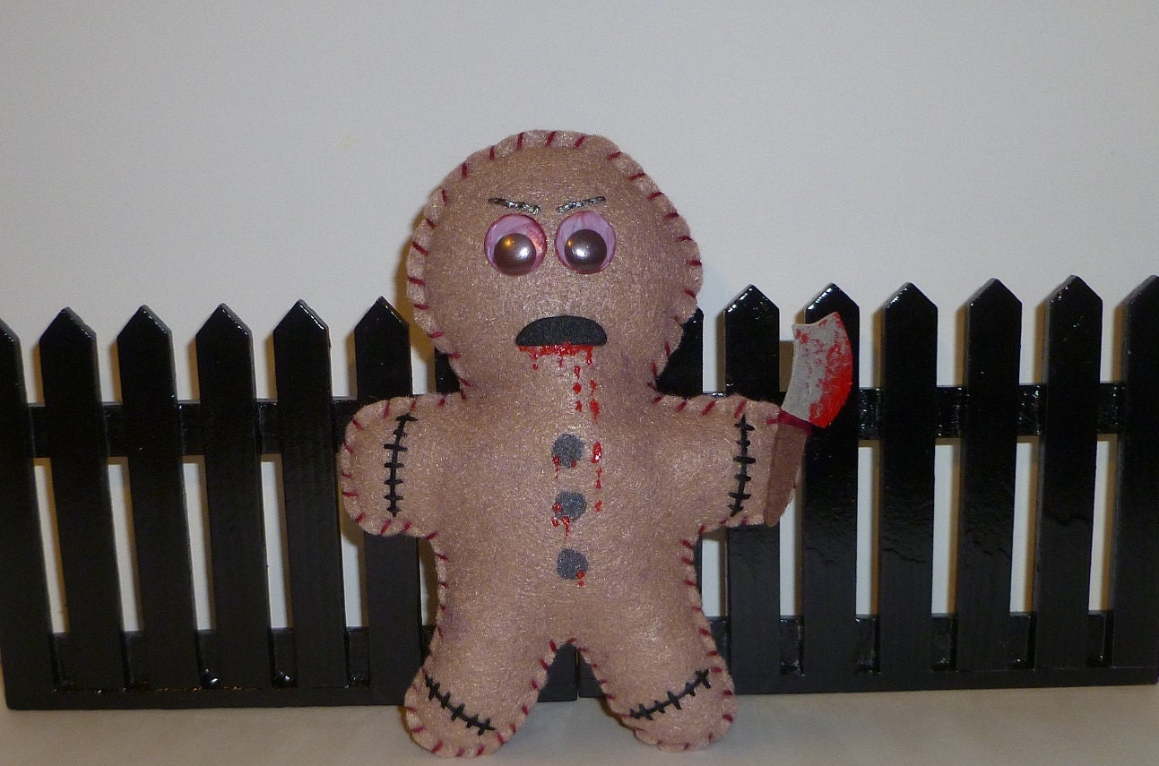 zombie gingerbread man bloody hatchet man angry fiber art doll / horror adult juggalo gift