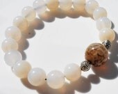 White Jade and Ancient Dzi Bead Mala Bracelet / Meditation / Handmade / Natural / Yoga / Zen / Spiritual / Travel