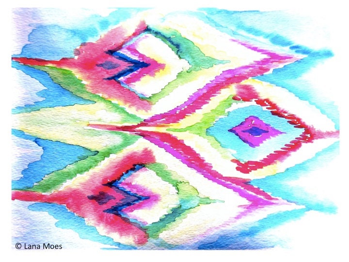 Ikat Watercolor Print Abstract Art 8x10 Modern contemporary home decor