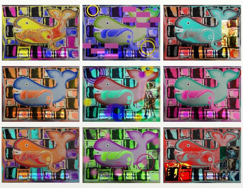 Printable Digital Mixed Media ACEO/Collage Sheet "Whale"