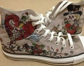 Hand Painted CONVERSE All Star Shoes Skull PUNK Style