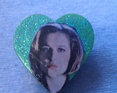 Green Wooden Heart Agent Scully (X Files) Pinback Button / Badge