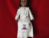 Native American Indian Doll - Squaw with Papoose Dressed in White Leather