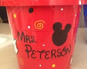 Personalized Mickey Mouse Painted Rope Beach Pail Bucket Teacher Gift storage