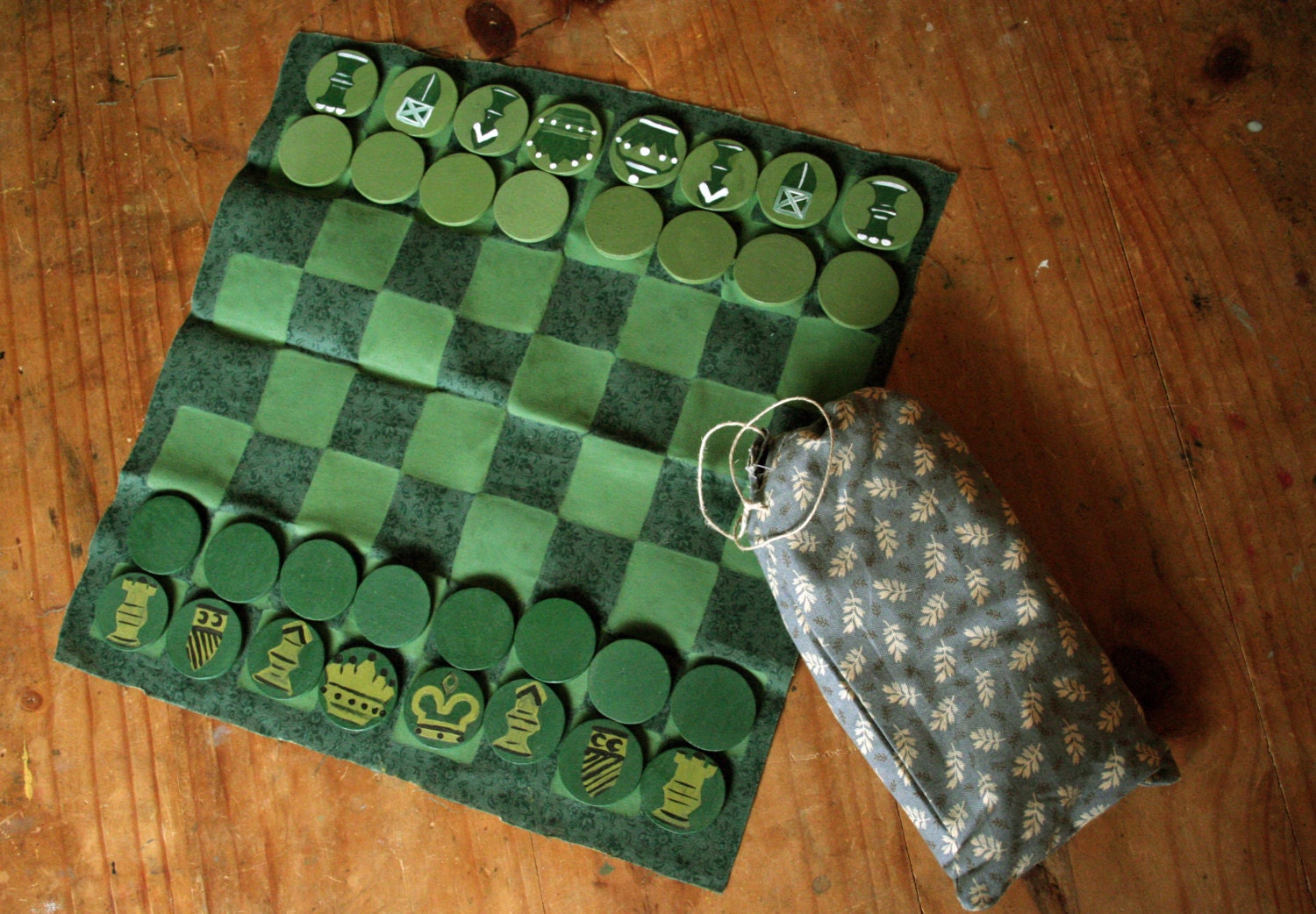 Chess & Checker Set Handpainted "Garden Tea"