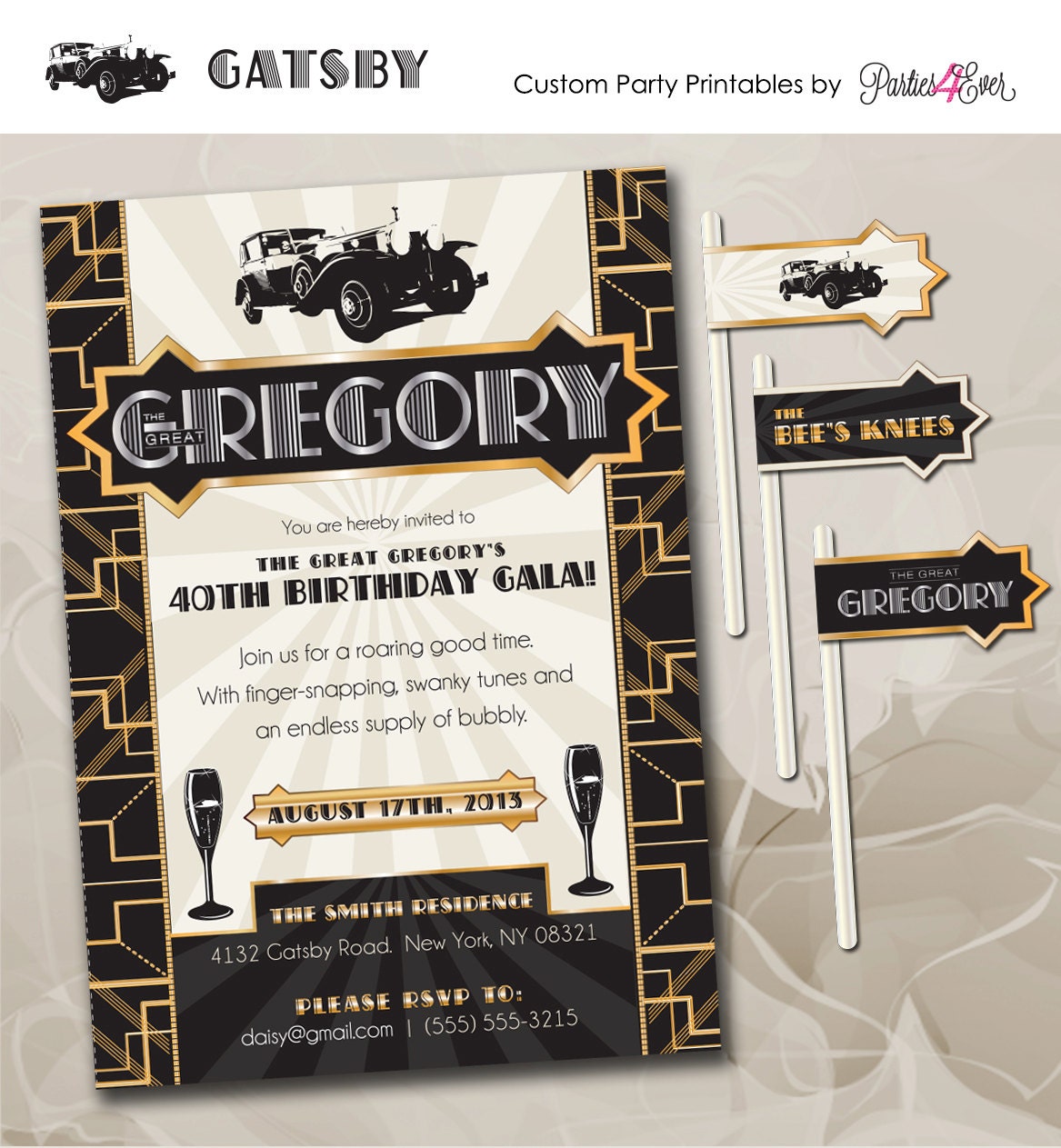 Great Gatsby Roaring 20s / 1920s Flapper Party Printables / Customize
