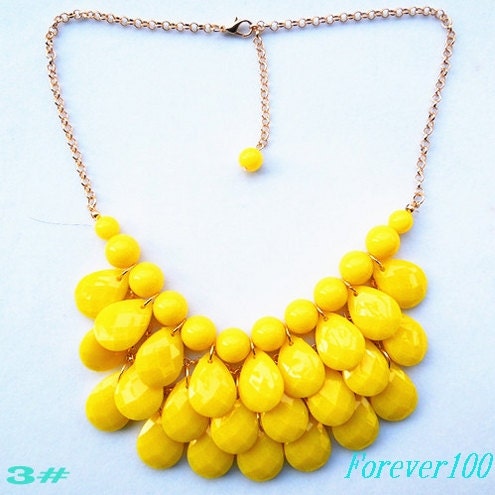 cute yellow resin necklace, fashion handmade bib Necklace/glitter Statement Bubble choker,bridesmaid gifts,unique Beaded  Jewelry torque