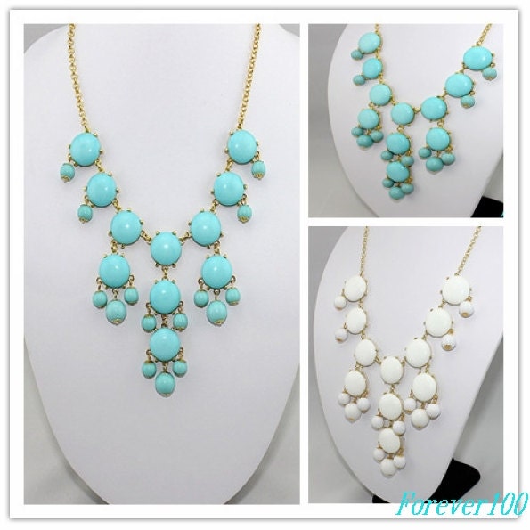 cute Turquoise resin necklace, fashion handmade bib Necklace/glitter Statement Bubble choker,bridesmaid gifts,unique Beaded  Jewelry torque