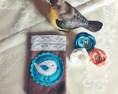 Phone Sleeve brown with lace and a bird