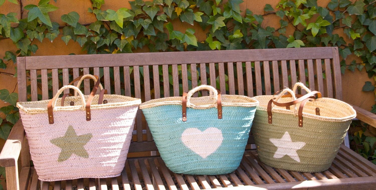 Straw Bag with leather straps, Tote bag, Beach Bag, Basket, Vintage, Retro, Handmade, Boho, trendy