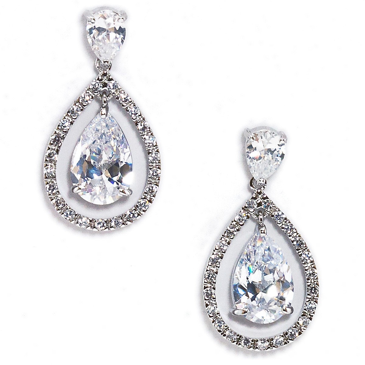 Regan Elegant Pear shaped Bridal Drop Earring w/ custom box