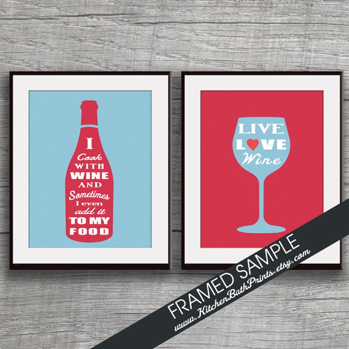Funny Quote Wine Bottle and Wine Glass - Set of 2 - 11x14 Art Print (Featured in Red and Dusk) Customizable Kitchen Prints