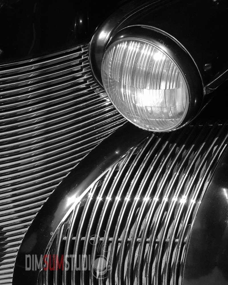 Retro Car, Light, Nickel, 8x10 Black and White Photography, Classic, Old, Black, Wall Decor
