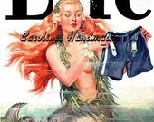 Mermaid Reproduction Cotton Fabric Print 3.5X5" Crazy Quilt Block Applique