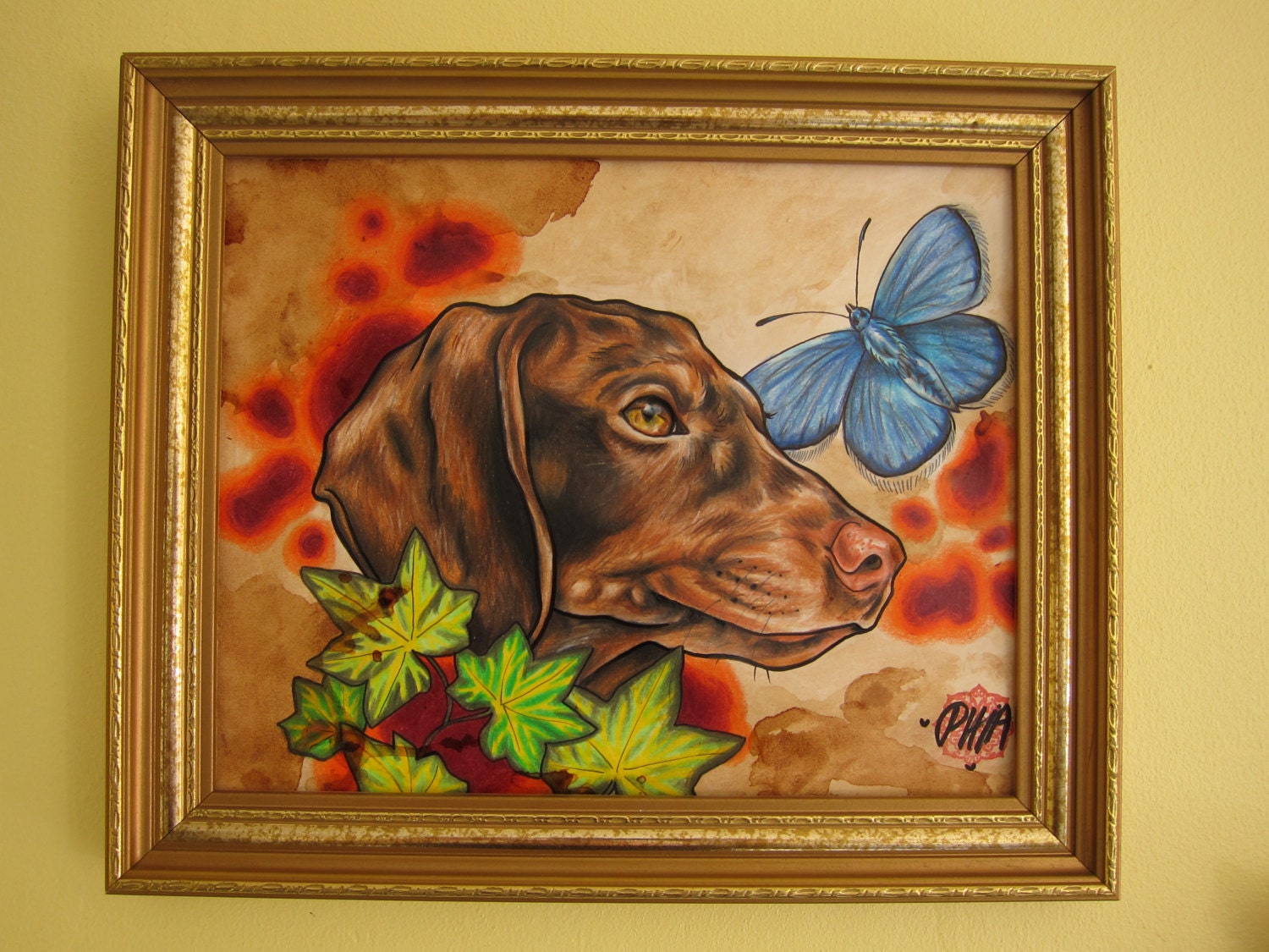 Hunt on a heavy summerday" ORIGINAL drawing inspired by tattoos and life (nicely framed)