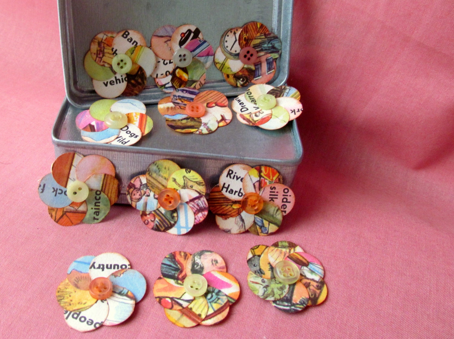 Fancy flowers: 12 handmade, upcycled, vintage, self-adhesive flowers