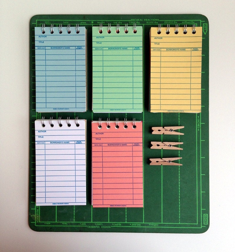 Set of 5 Library Card Notebooks -- Librarian Gifts, Teacher Gifts, Notebook Set, Upcycled Journals