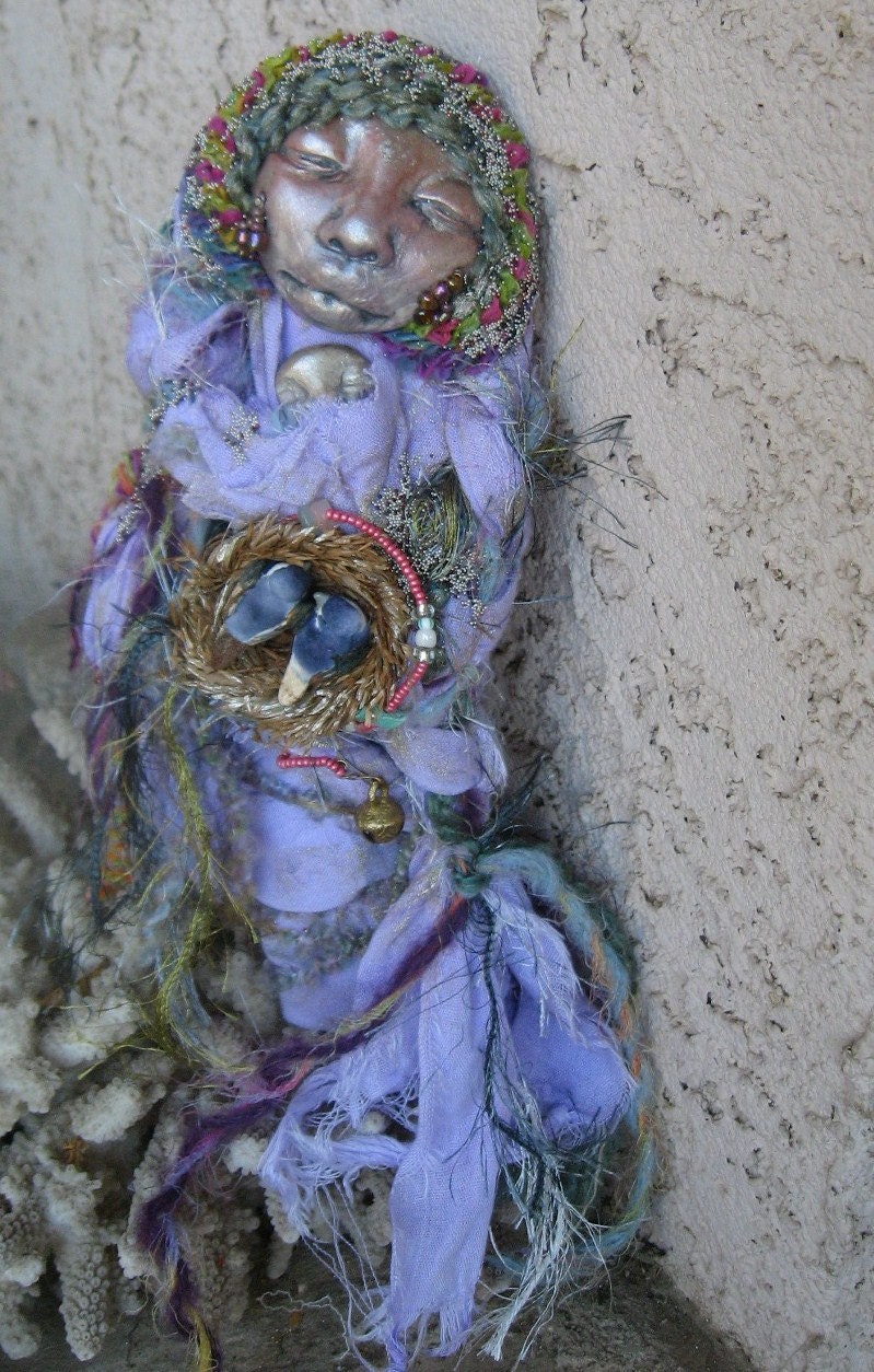 Secret Garden Spirit,   Heather and moss...Boho Art Doll  ooak
